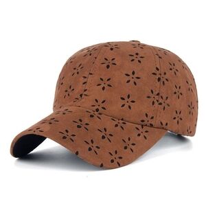 D&Y faux suede baseball cap with a floral cutout pattern